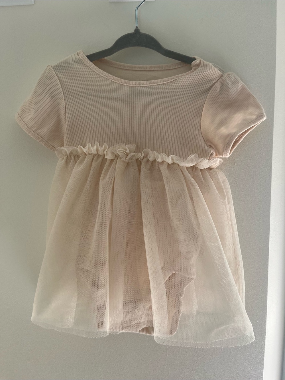 6-9M Tulle Bodysuit Dress in Soft Blush